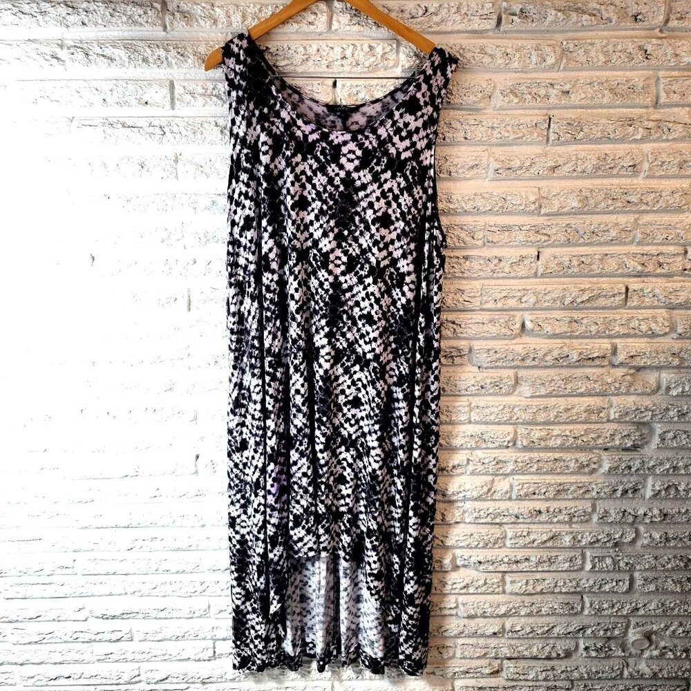 George Womens Dress 4X Plus Tank High Low Black White Tie Die Asymmetric TIE2E